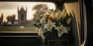 White flowers in a car