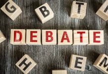 Debate spelled in blocks