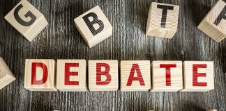 Debate spelled in blocks