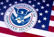 Department of Homeland Security emblem on American flag