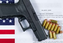 Gun and bullets on Second Amendment document.