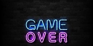 Neon sign displaying game over text