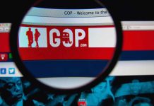 Magnifying glass over GOP website logo