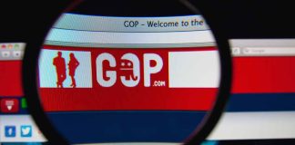 Magnifying glass over GOP website logo