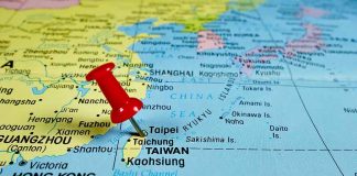 Red pushpin on map of Taiwan.