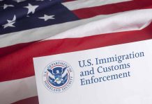 U.S. Immigration and Customs Enforcement document on flag