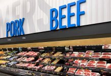 Meat section with packaged pork and beef products