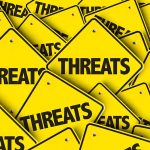 Yellow warning signs with the word threats