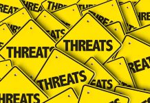 Yellow warning signs with the word threats