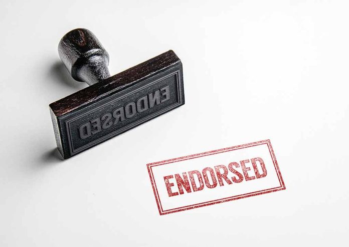 Rubber stamp with Endorsed on paper.