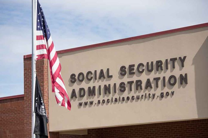 Social Security Administration building with American flag.