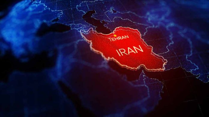 Map highlighting Iran with Tehran marked.