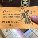 Monopoly game card get out of jail free