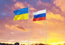 Ukrainian and Russian flags