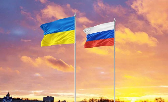 Ukrainian and Russian flags