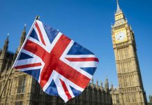 Union Jack flag with Big Ben in background.